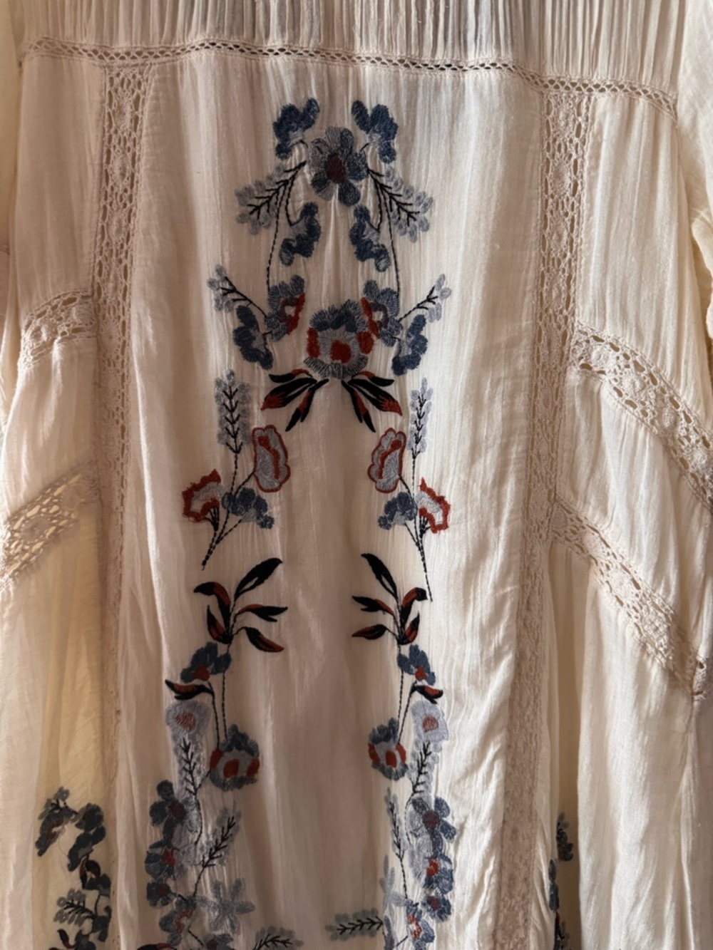 Free People Ivory Floral Embroidered Women's Boho Dress Size L - Picture 4 of 6